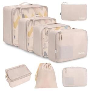 8-Set Packing Cubes Luggage Organizers for Travel Accessories - Cream